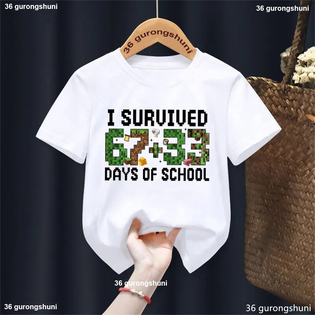 I Survived 100 Days Of School Printed T Shirt Girls/Boys Italian Brainrot 67 Meme T-Shirt Kawaii Kids Clothes Summer Solid Tops