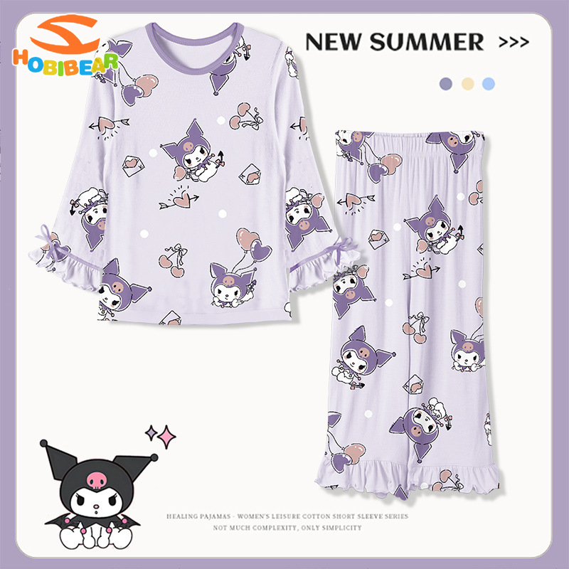 HOBIBEAR Girls clothing cute Girls modal pajamas Soft and comfortable Children's long-sleeved pajamas Coolome thin style Middle and large children's home clothes set Girls pajamas Recommended height 100-165 cm ราคา 423 บาท*ส่งฟรี