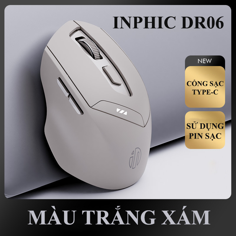 Chuột không dây INPHIC DR06 kết nối bằng BLUETOOTH và USB 2.4G sử dụng pin sạc tiện lợi