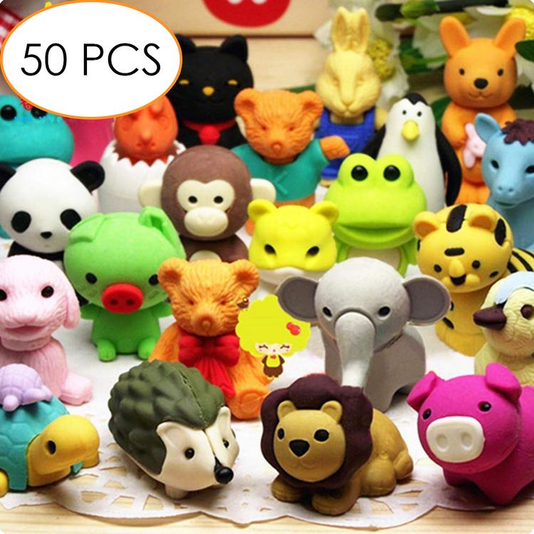 Animal Eraser 50pcs Mini Erasers for Toddlers Animals Space Collection