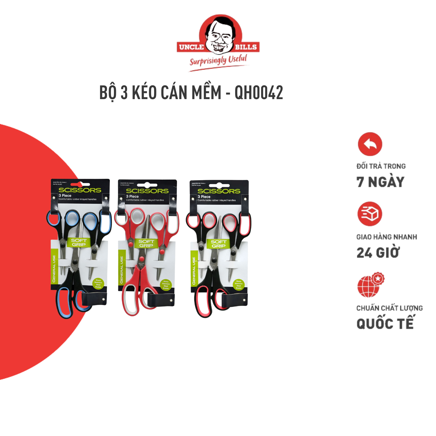 Bộ 3 kéo cán mềm uncle bills qh0042