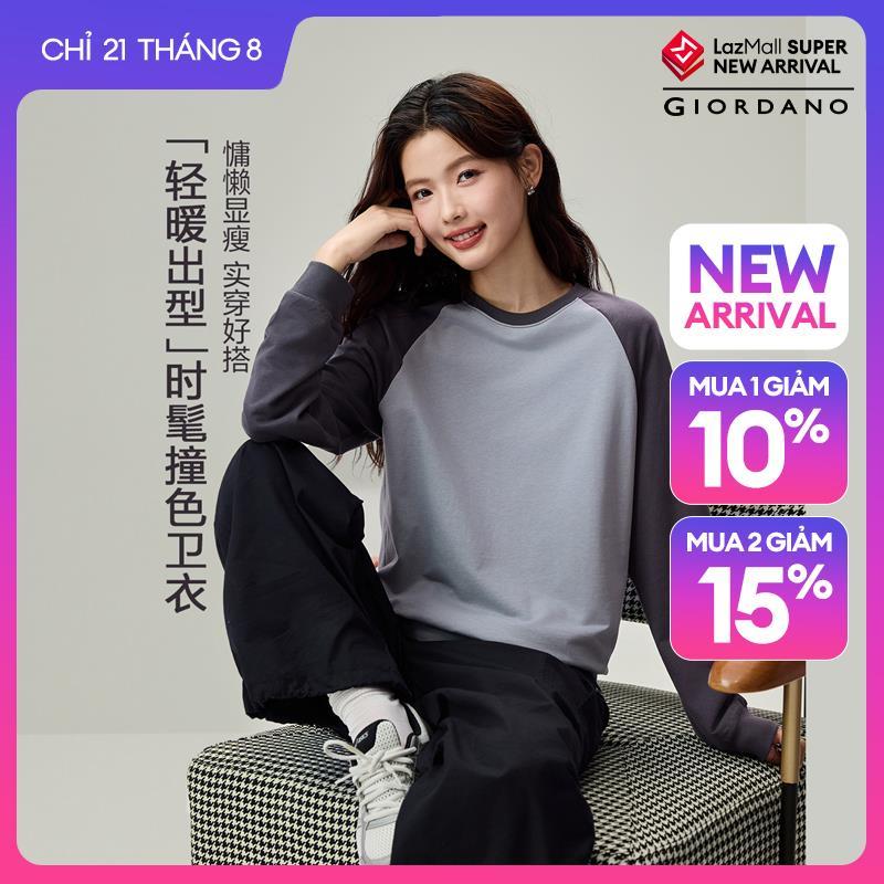 GIORDANO Women Sweatshirts Contrast Raglan Sleeve Cotton Sweatshirts Crewneck Fashionable Casual Relaxed Sweatshirts 13326638