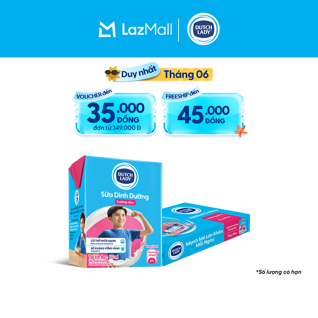 Thùng 48 Hộp Sữa Dinh Dưỡng Dutch Lady Cô Gái Hà Lan Hương Dâu 110ml (48x110ml)
