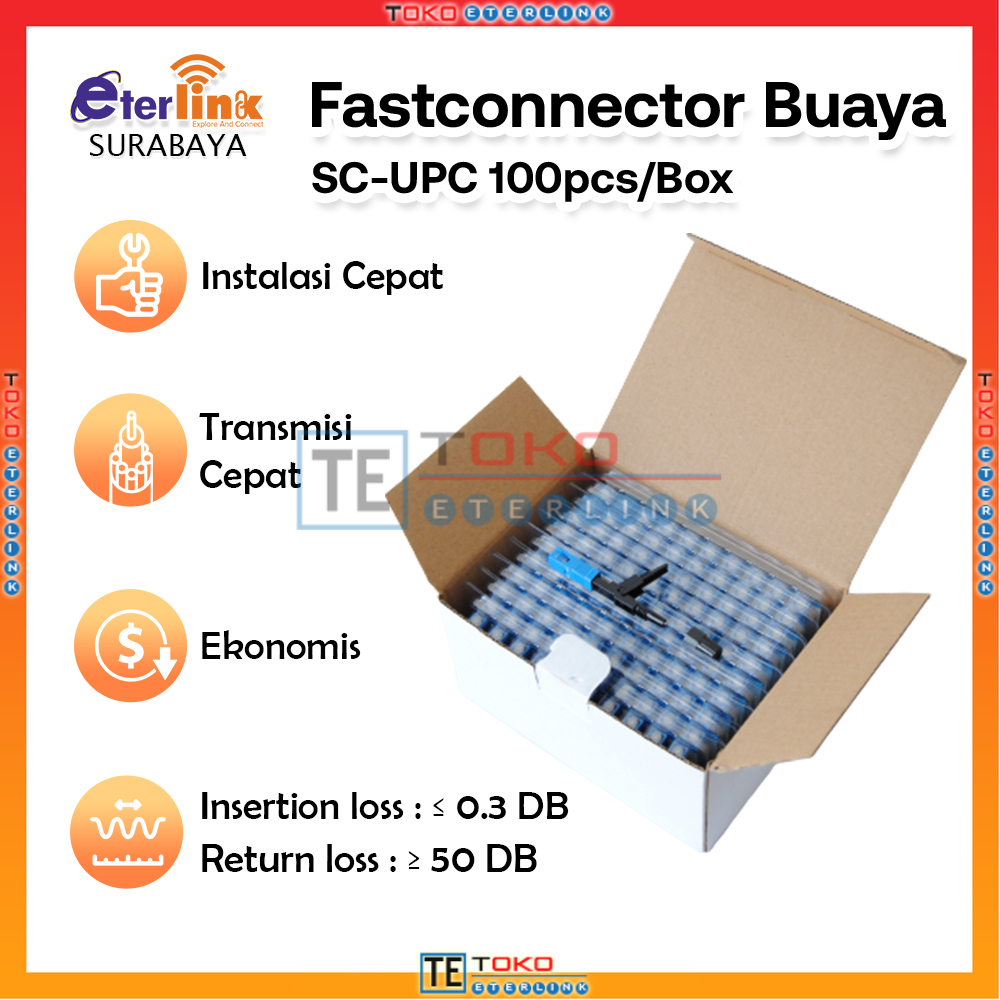 1Box/100pcs Fast Connector SC UPC Buaya/Baik Merupakan konektor fiber optik dengan model SC Harga 360,000 rupiah*Gratis Ongkir
