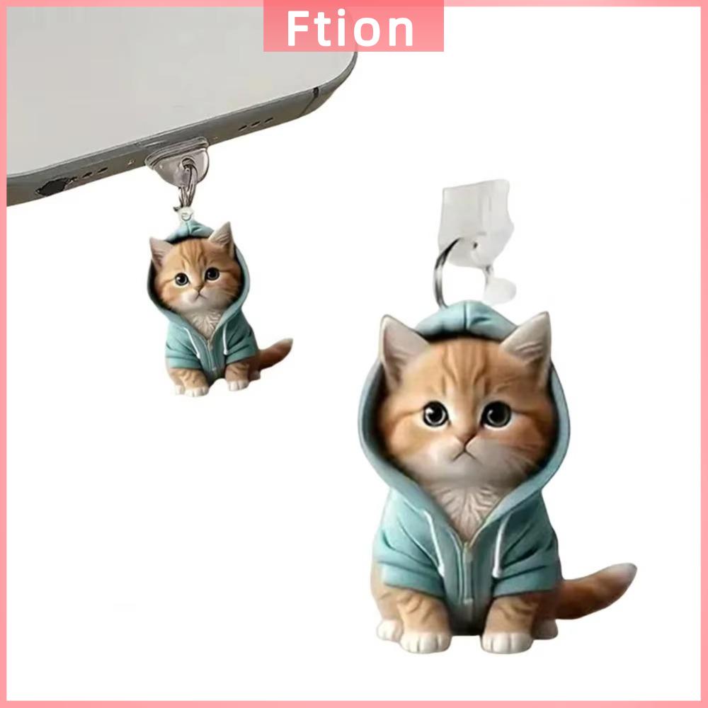 FTION Phụ kiện treo Nút chặn bụi điện thoại hình mèo mini Đầu nối hình oval Nắp chặn Dễ thương 2D Acrylic  dây chuyền nút bụi Cho iPhone/Loại C Giao diện Type-C