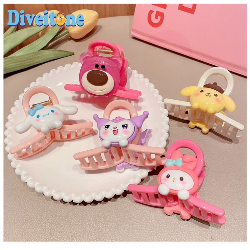 Hair Claw Clip For Kids Cute Sweet Sanrio Hair Clip Baby Girl Korean Style Strawberry Bear Medium Shark Clip Fashion Hairpin ราคา 19 บาท*ส่งฟรี