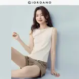 GIORDANO Nữ Áo thun cổ thuyền không tay mùa hè, áo thun dệt kim gân mỏng, màu trơn, đơn giản, thời trang cơ bản, thường ngày 13325241