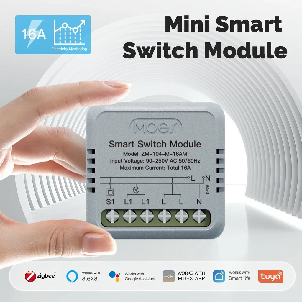 (ผลิตภัณฑ์ใหม่)Moes Tuya ZigBee สมาร์ทโมดูลสวิทช์การใช้ไฟฟ้า Monitor Timer Diy Breaker สวิตช์ไฟ 1 Gang สนับสนุน Alexa Google ราคา 509 บาท*ส่งฟรี