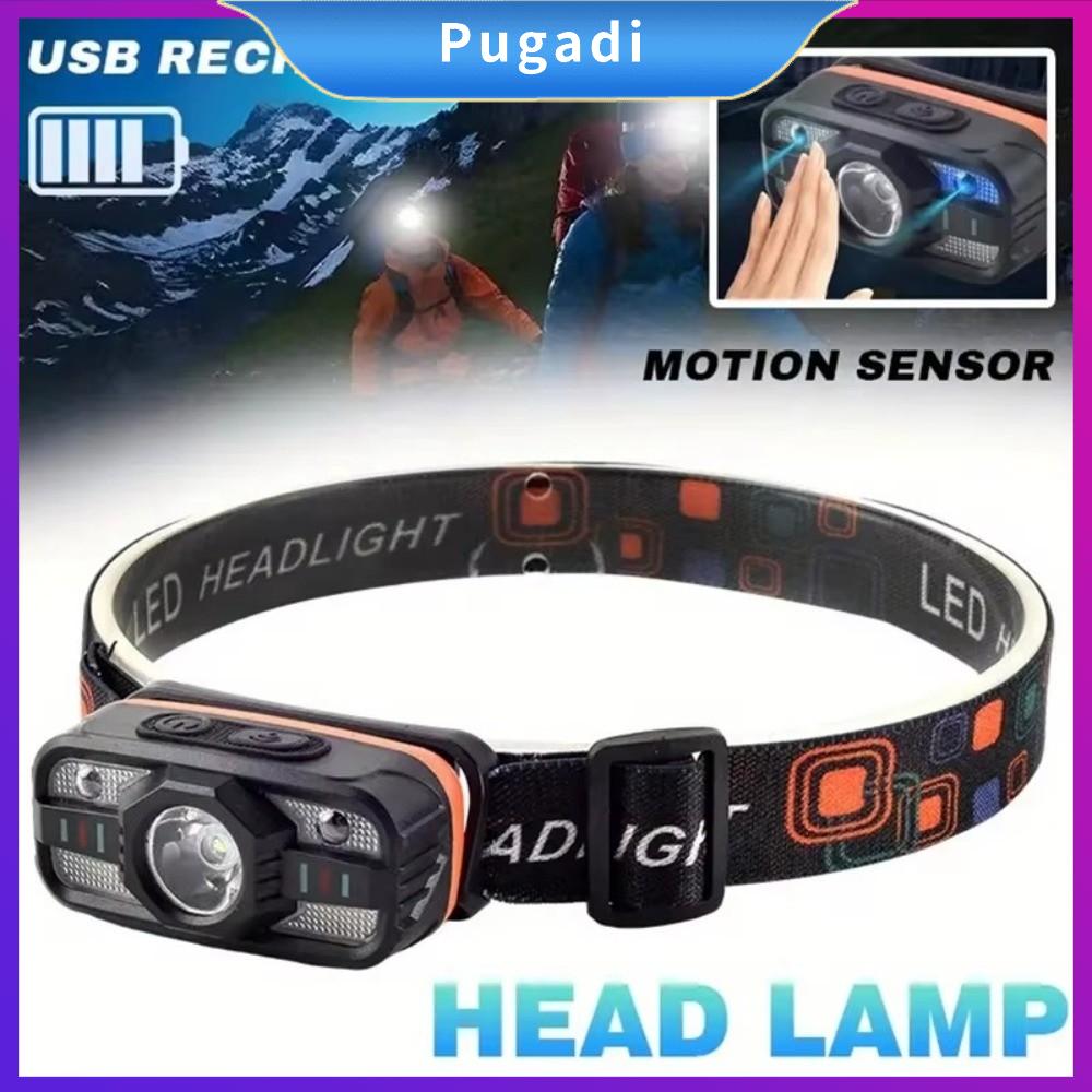 PUGADI USB có thể sạc lại Đèn pha LED 6 chế độ chiếu sáng có pin tích hợp Đèn lồng cắm trại ngoài trời  Dây đeo đầu có thể điều chỉnh Đèn pin câu cá Câu cá