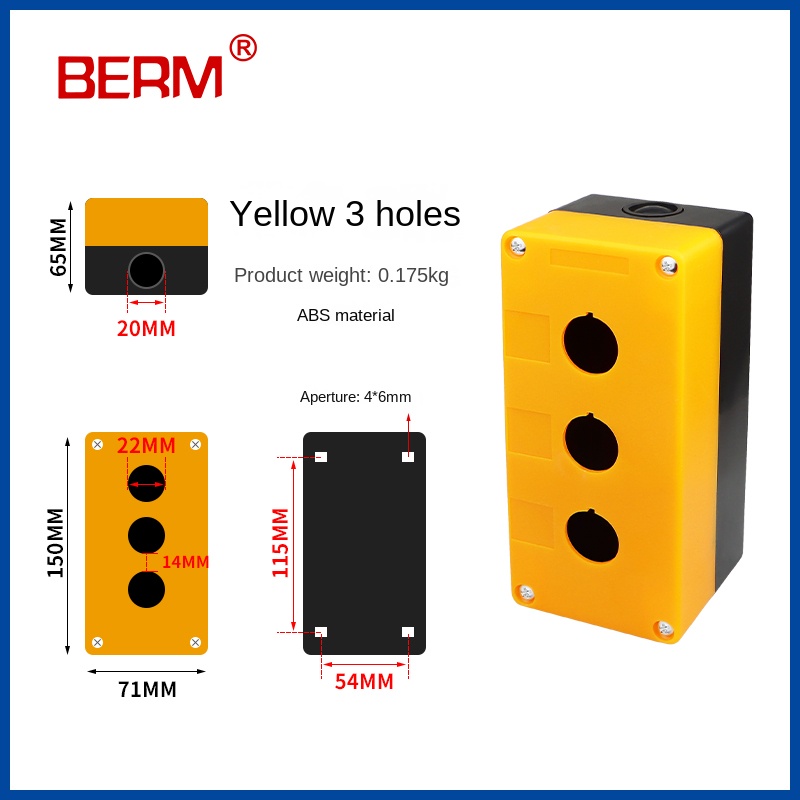 BX1/BX2 | Hộp Nút Nhấn 22mm 1/2/3/4/5/6 Lỗ - Chống Nước, Điều Khiển Công Nghiệp, Màu Trắng Vàng - 3 Lỗ (Màu Vàng)
