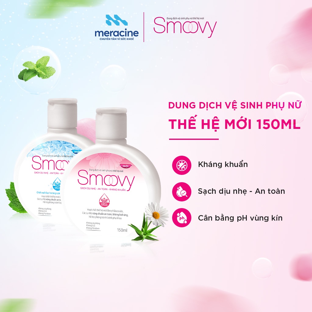 Dung dịch vệ sinh phụ nữ Smoovy thế hệ mới sạch dịu nhẹ, an toàn vùng kín dung tích 150ml