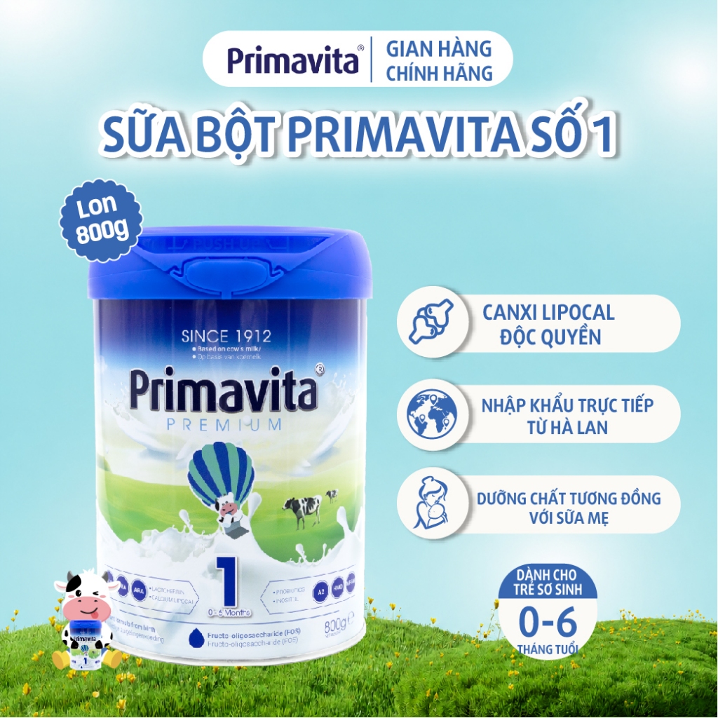 Sữa bột Primavita Premium số 1 với tỷ lệ đạm tương tự sữa mẹ, bổ sung Canxi sinh học giúp trẻ phát triển toàn diện (0-6 tháng tuổi)