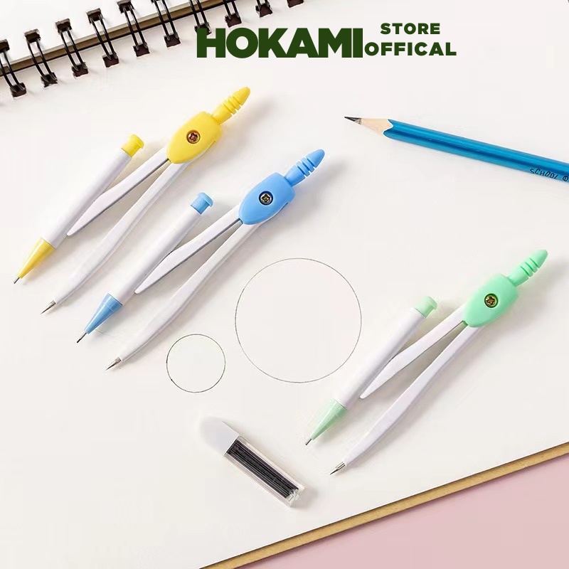 Compa vẽ kỹ thuật học sinh - compa chì kim nhiều màu ngòi 0.5 dùng học tập thiết kế - HOKAMI STOER