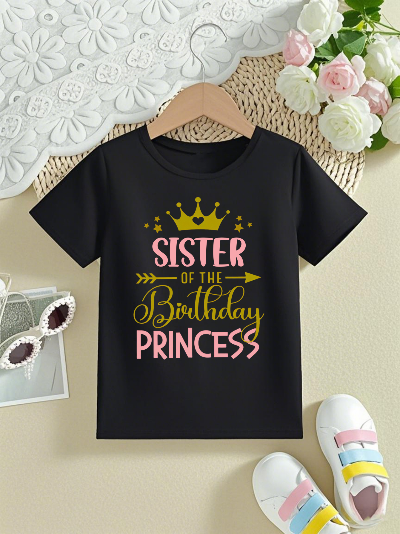 Birthday Princess Crown Prinetd Black T Shirt Girls Brother/Sister Of The Birthday Prince Family Matching T-Shirt Kids Clothes - 2