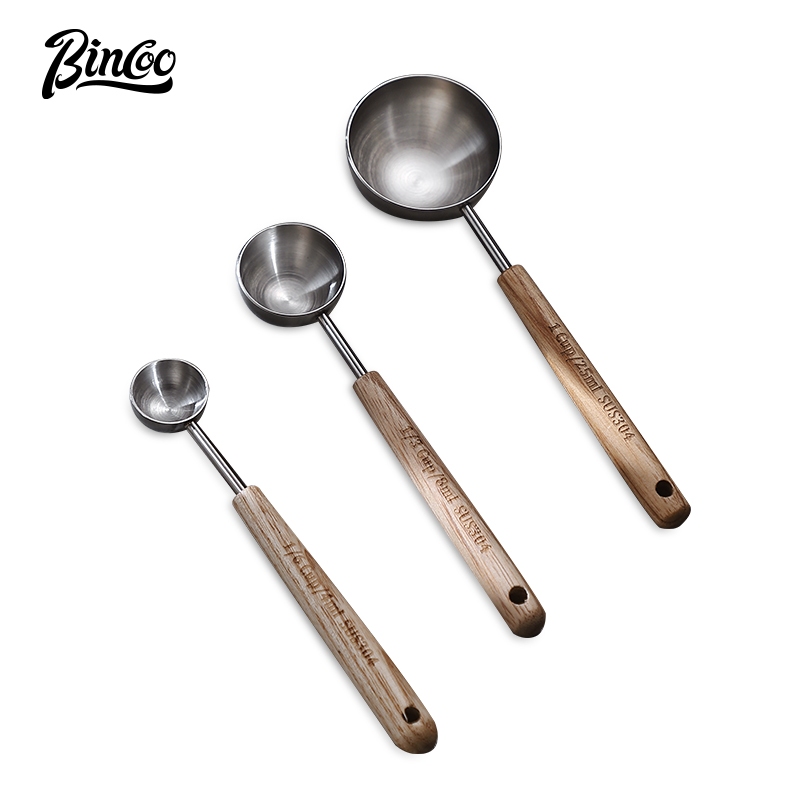BINCOO Coffee Spoon Wooden Handle Coffee Measuring Spoon 304 Stainless Steel Coffee Spoon with Long Handle ราคา 175 บาท*ส่งฟรี
