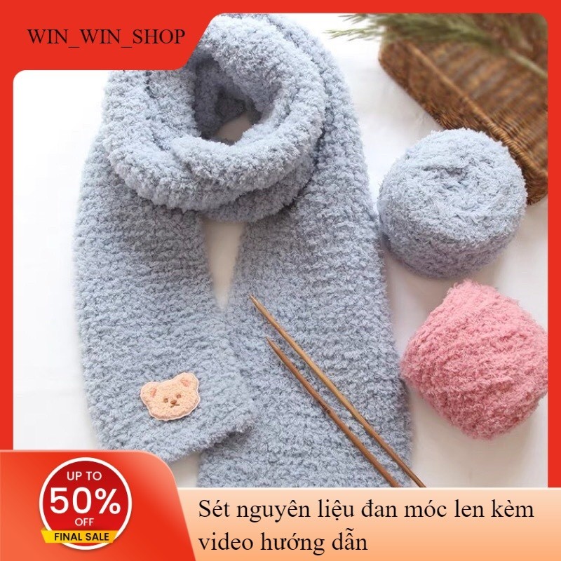 Sét nguyên liệu tự đan khăn len bông xù mềm mại