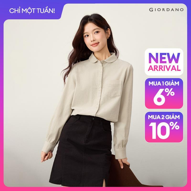 GIORDANO Women Shirts 100% Cotton Corduroy Peter Pan Collar Shirts Long Sleeve Fashionable Casual Relaxed Shirts 13346612