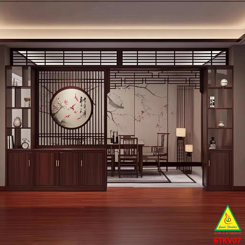 VÁCH NGĂN PHÒNG KHÁCH – NHÀ BẾP GỖ MDF PHONG CÁCH Á ĐÔNG HIỆN ĐẠI 6TKV07 - NỘI THẤT LẮP RÁP VIENDONGADV