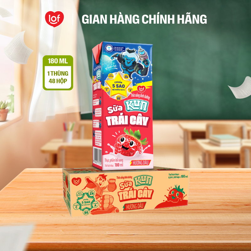 Sữa trái cây KUN vị dâu thùng 48 hộp x 180ml