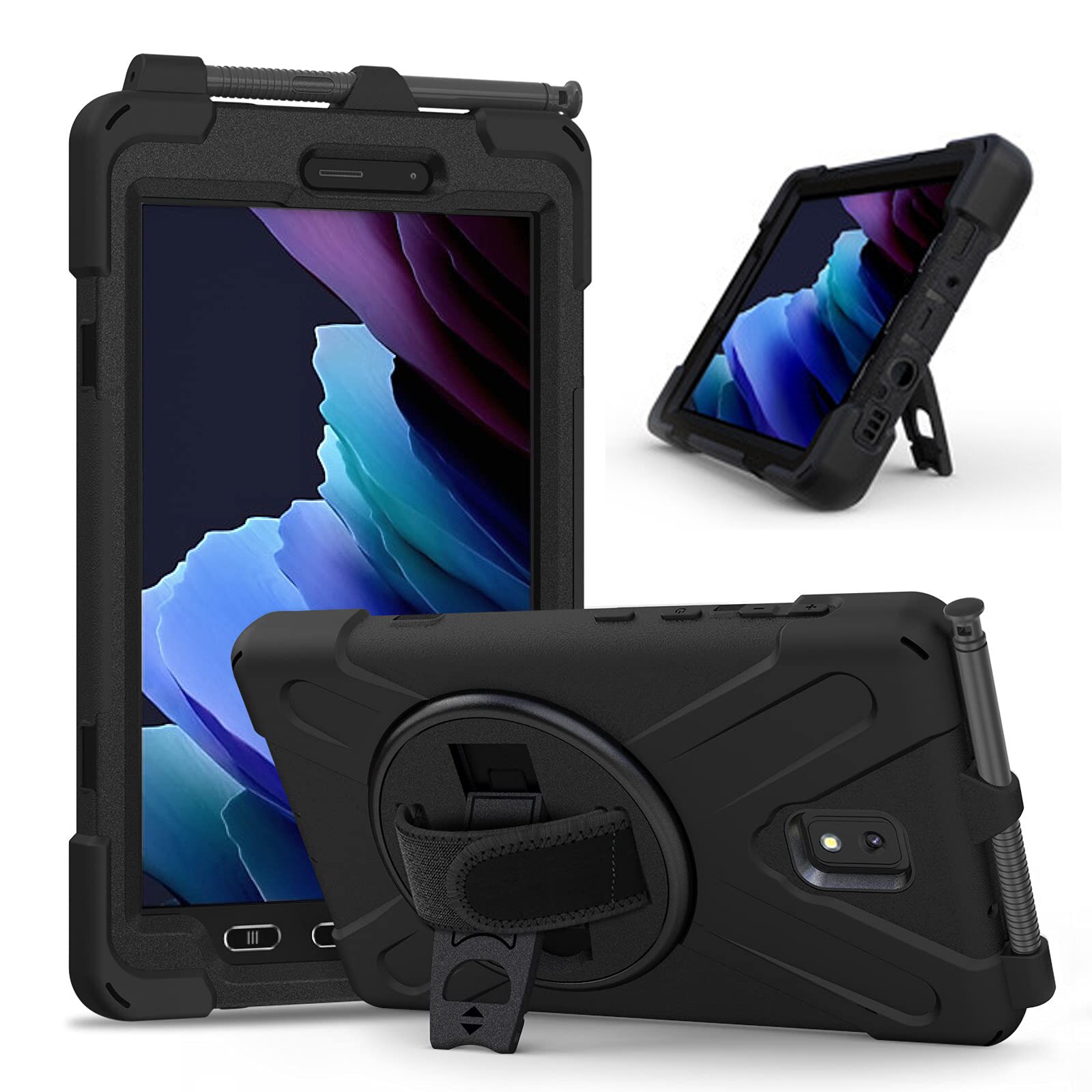 Case for Samsung Galaxy Tab Active 3 (T570/T575/T575N) 2020 Rugged Case with Swivel Stand Hand Penci