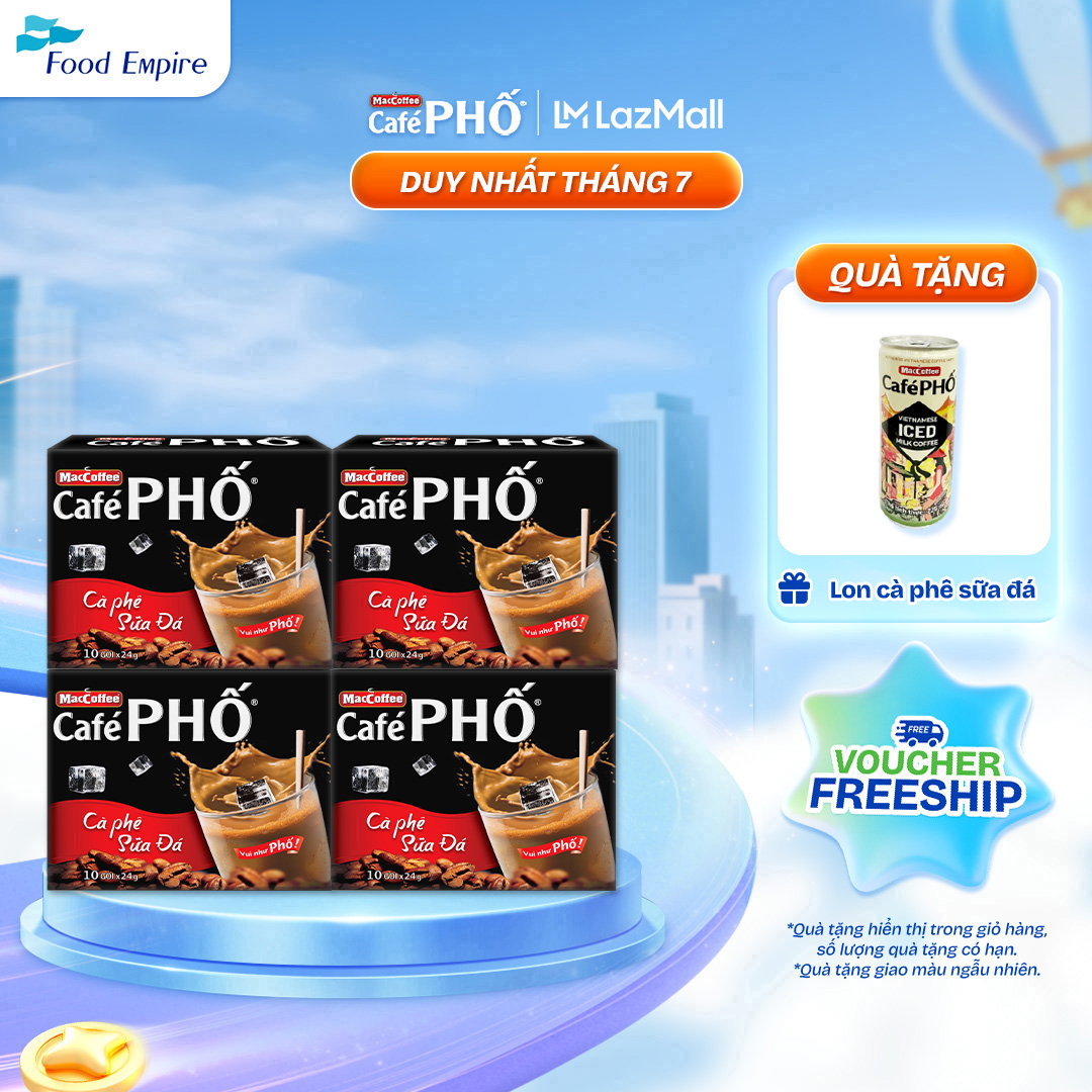 Combo 4 hộp Cà phê phố Sữa Đá - Maccoffee (hộp 10 gói x 24g)