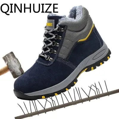 QINHUIZE Winter high labor Safety shoes male steel Baotou anti break puncture proof work shoes,protective shoes.