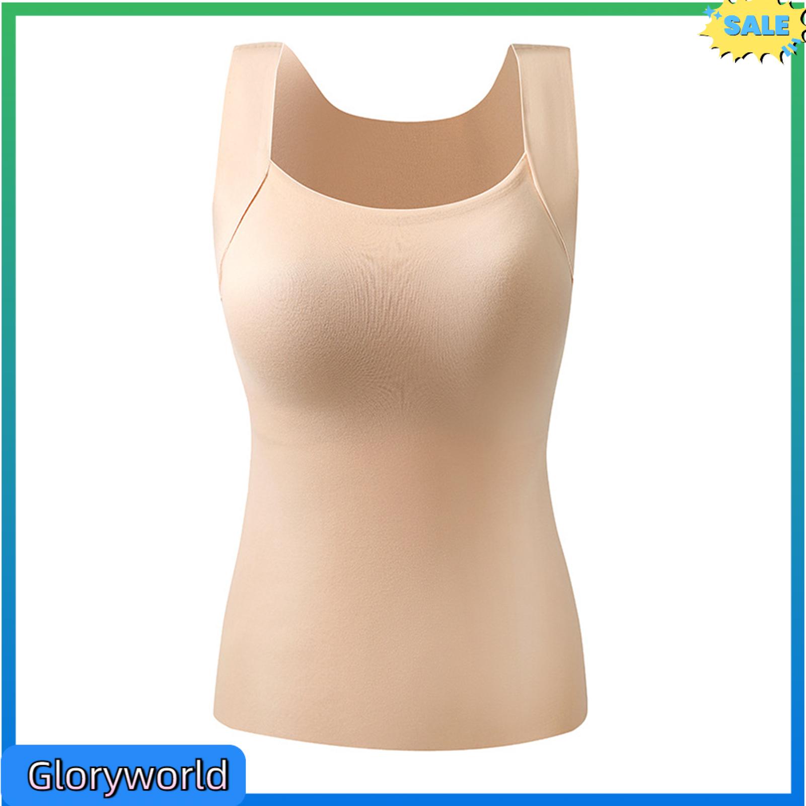 Gloryworld Close-Fitting nhiệt hàng đầu miếng đệm ngực áo ba lỗ của phụ nữ Nhiệt Áo ba lỗ với Built-in áo ngực không tay Camisole cho thời tiết lạnh áo lót ấm áp lớp lót Yêu thích