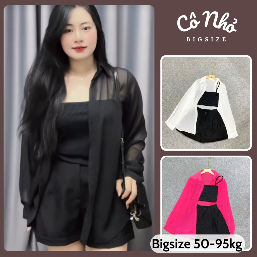 SET 3 Món Bigsize Nữ Đi Biển Áo Sơ Mi Voan Kèm Quần Đùi Sành Điệu Mặc Mát Cho Nàng Chubby SET967