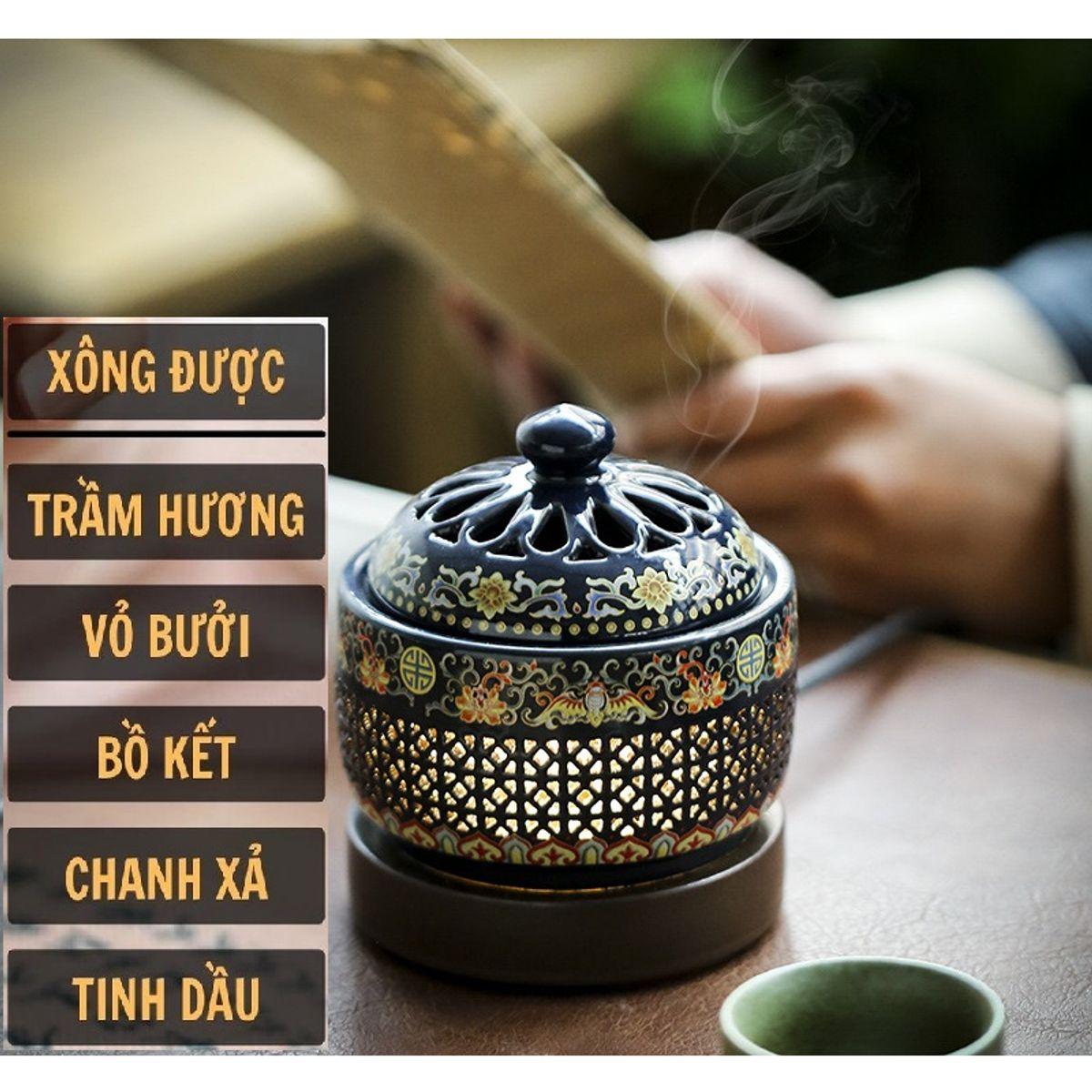 Lư xông trầm điện có điều khiển nhiệt độ, hẹn giờ để xông trầm miếng, trầm bột