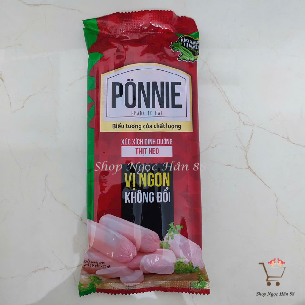 Gói lớn Xúc Xích Dinh Dưỡng Ponnie Thit heo bảo quản tự nhiên từ cần tây 280g (4 cây x 70g)