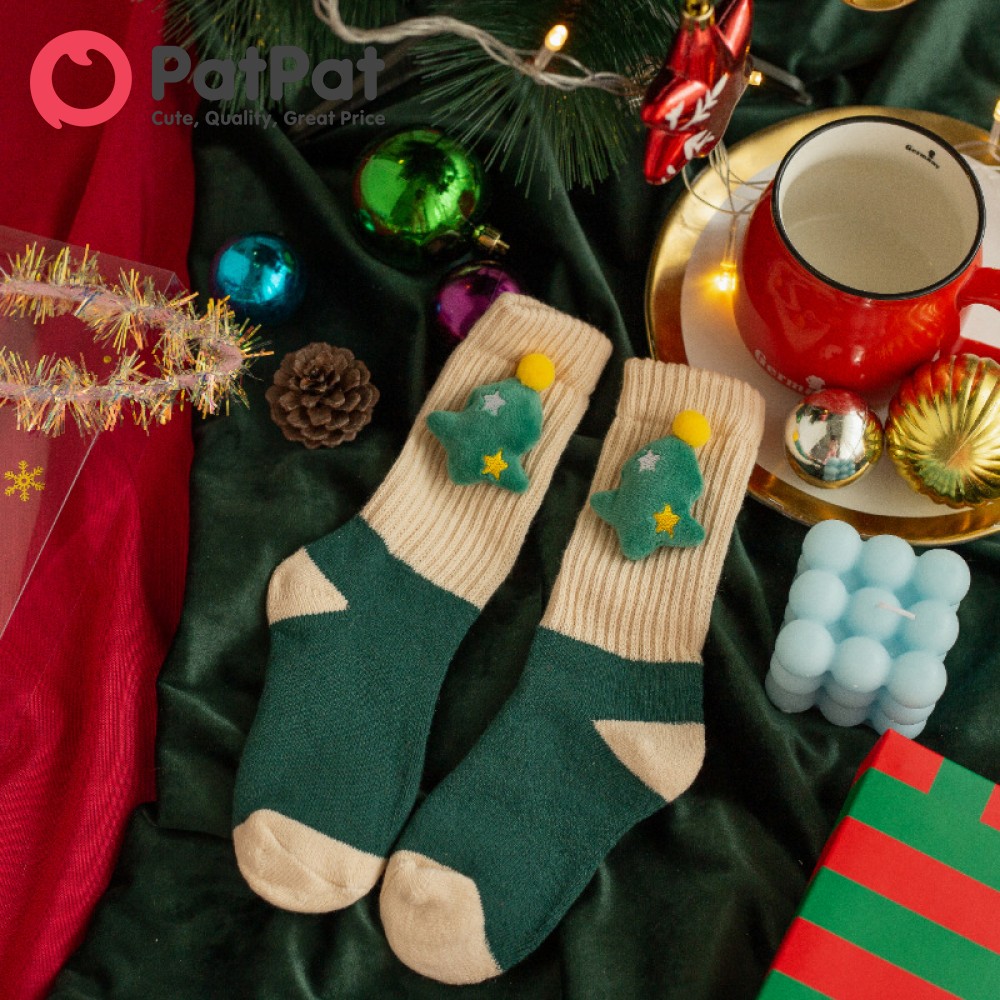 PatPat Toddler kids Christmas Cartoon Doll Thickened Cotton Socks