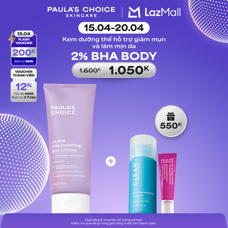 Kem dưỡng thể hỗ trợ giảm mụn và làm mịn da Paula's Choice 2% BHA Body Smoothing Spot Exfoliant 210ml 5701
