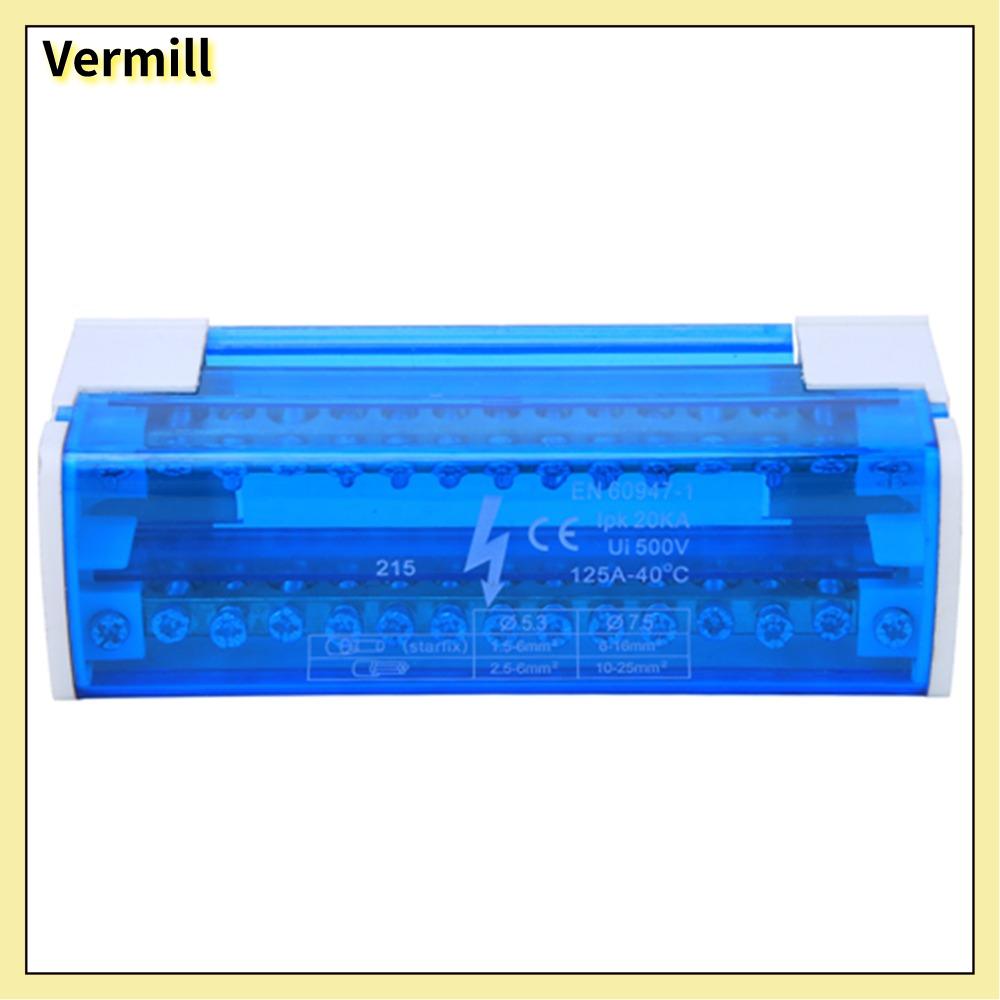 VERMILL 2 cấp độ Hộp phân phối thiết bị đầu cuối 215 125A/500V Hộp phân phối khối đầu cuối ray DIN Vỏ điện Màu xanh Hộp nối Phân phối điện