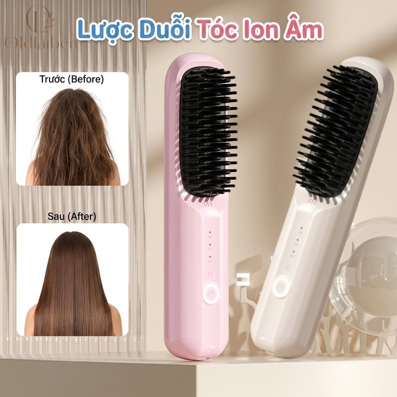 Oldlaiben lược duỗi tóc không dây ion âm lược điện chải tóc làm nóng nhanh pin sạc 3 mức nhiệt tạo kiểu tại nhà