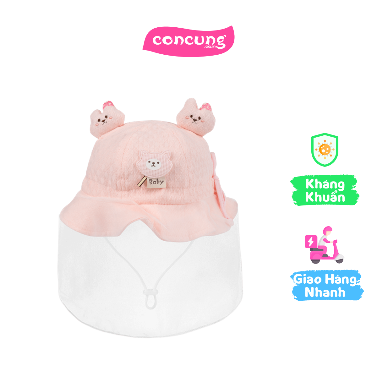Nón vành tròn khăn voan bé gái 0-12M Animo A2501_MN018 (44cm,Hồng)