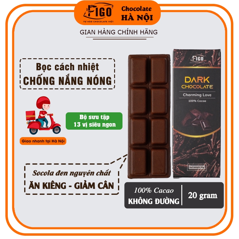 [Chính hãng] Bar 20gr- Dark Chocolate 100% Cacao, Socola đen nguyên chất không đường, ăn Giảm cân, KETO, DAS, Tiểu đường