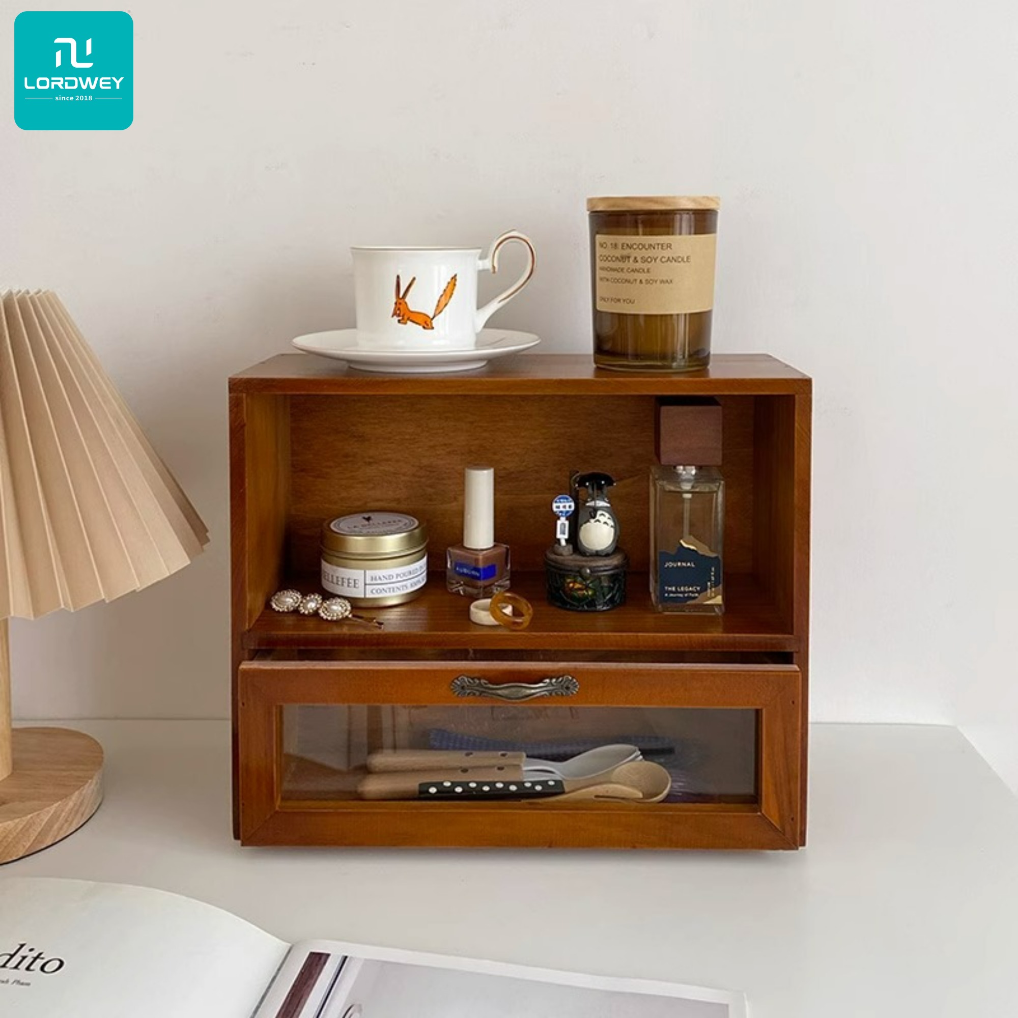 Lordwey lưu trữ tủ nhiều lớp Kệ ngăn kéo nhỏ để bàn tủ Retro Ins gió lưu trữ tủ quần áo gỗ đặc lưu trữ