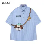 MOLAN Áo nam phim hoạt hình hoạt hình nam đơn giản lỏng và áo có tay nữ