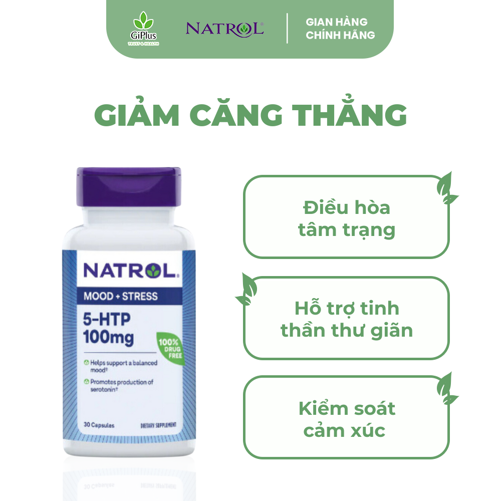Viên uống hỗ trợ giảm căng thẳng, mệt mỏi, cải thiện tâm trạng natrol 5-htp mood & stress 100mg