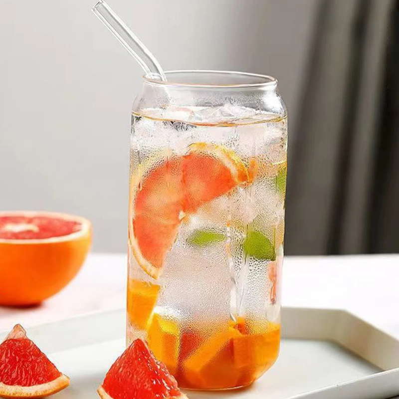 【Rear Waves】 1/2pcs 500ML/16oz Glass Cups with Lid and Straws Can Shaped Glass Mug Beer Wine Glasses Mugs for Bubble Tea Iced Coffee Smoothie