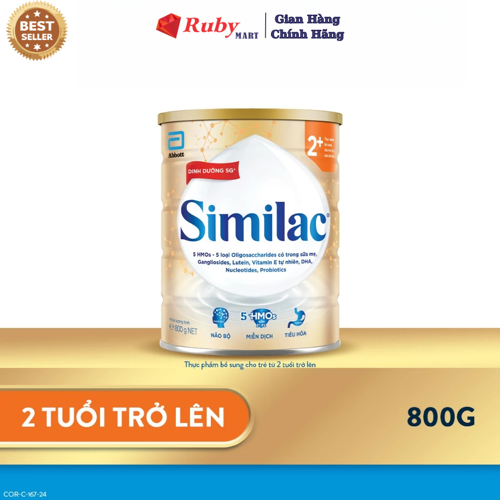 Sữa bột Similac 2+ 850g/800g 5G cho trẻ từ 2 - 6 tuổi miễn dịch khỏe nhanh trí