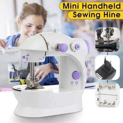 FSHEDR Electric Portable Clothes DIY Fabrics Button Hand Switch Household Sew Needlework Stitch Set Sewing Machines