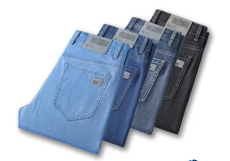 Summer Men's Baggy Jeans Blue UltraThin Classic Soft Breathable Business Casual Straight-leg Stretch Denim Trousers Male