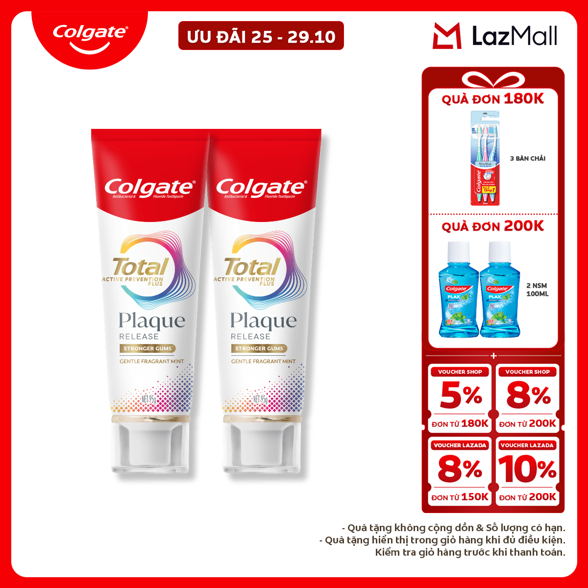 Kem đánh răng Colgate Total Plaque Release 95g/tuýp giúp khỏe nướu, ngăn mảng bám hiệu quả gấp 3 lần