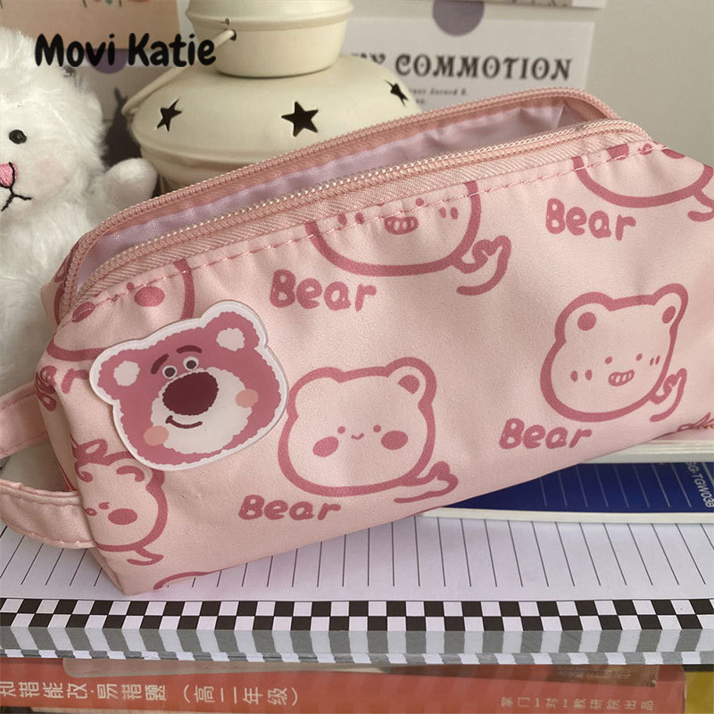Movi Katie Hộp bút chì dây kéo Hộp Bút Chì Gấu dâu dễ thương Hộp Đựng Bút gấu túi đựng bút văn phòng