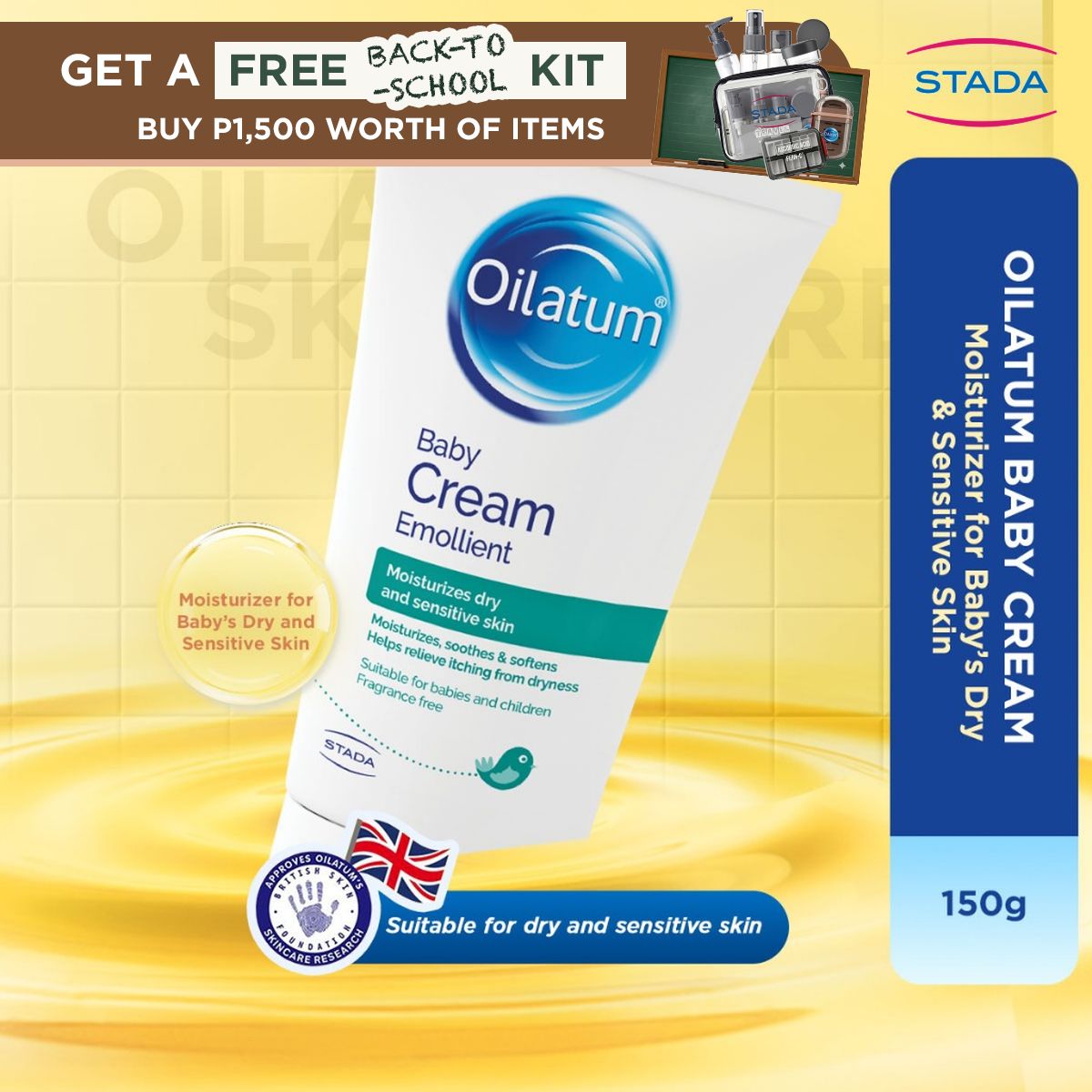 Oilatum Baby Cream Moisturizer for Newborn 0+ Yrs Old Dry Sensitive Skin Gentle Hydration 150g