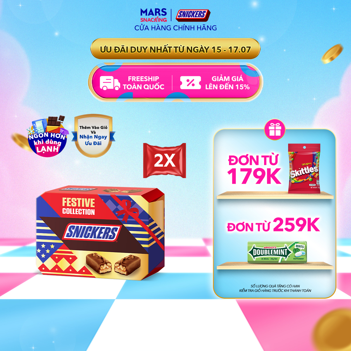 Combo gồm 2 Hộp kẹo Socola Snickers Funsize (2 Hộp x 240g)