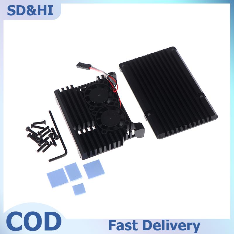 SD&HI Raspberry Pi 4 nhôm trường hợp có không có quạt làm mát kép vỏ kim loại vỏ màu đen bao vây cho RPi Raspberry Pi 4B Giá 130,331 Đồng*Miễn phí vận chuyển