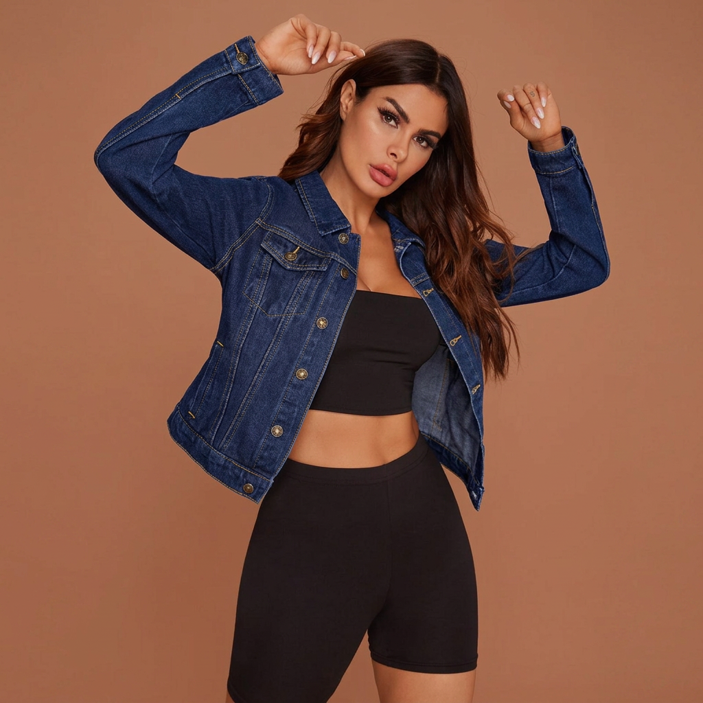 Navy Denim Jacket for Women Premium Quality Stylish Casual Wear Comfortable and Durable