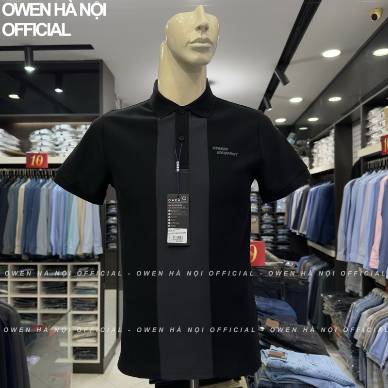 Áo polo nam Owen màu đen kẻ sọc trước thân body fit vải cotton APV253631